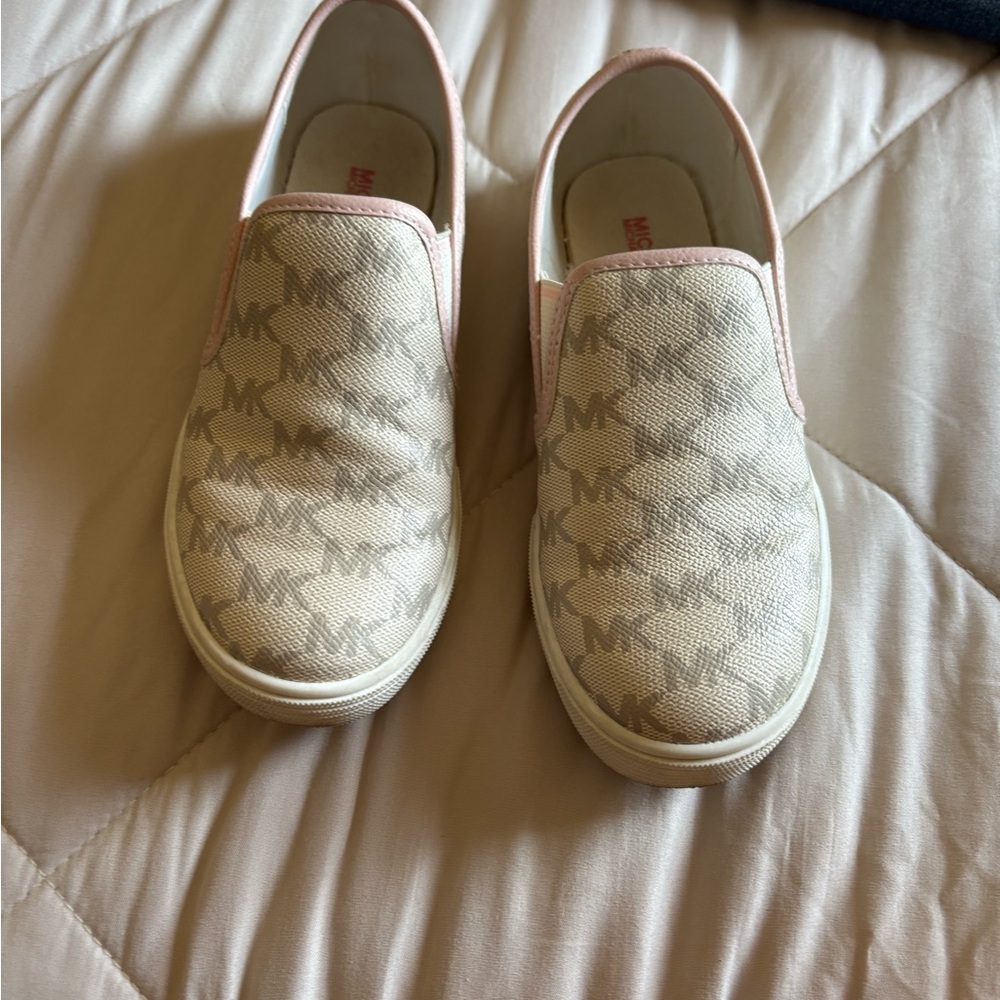 Michael Kors Pink and Cream Monogram Slip-On Sneakers